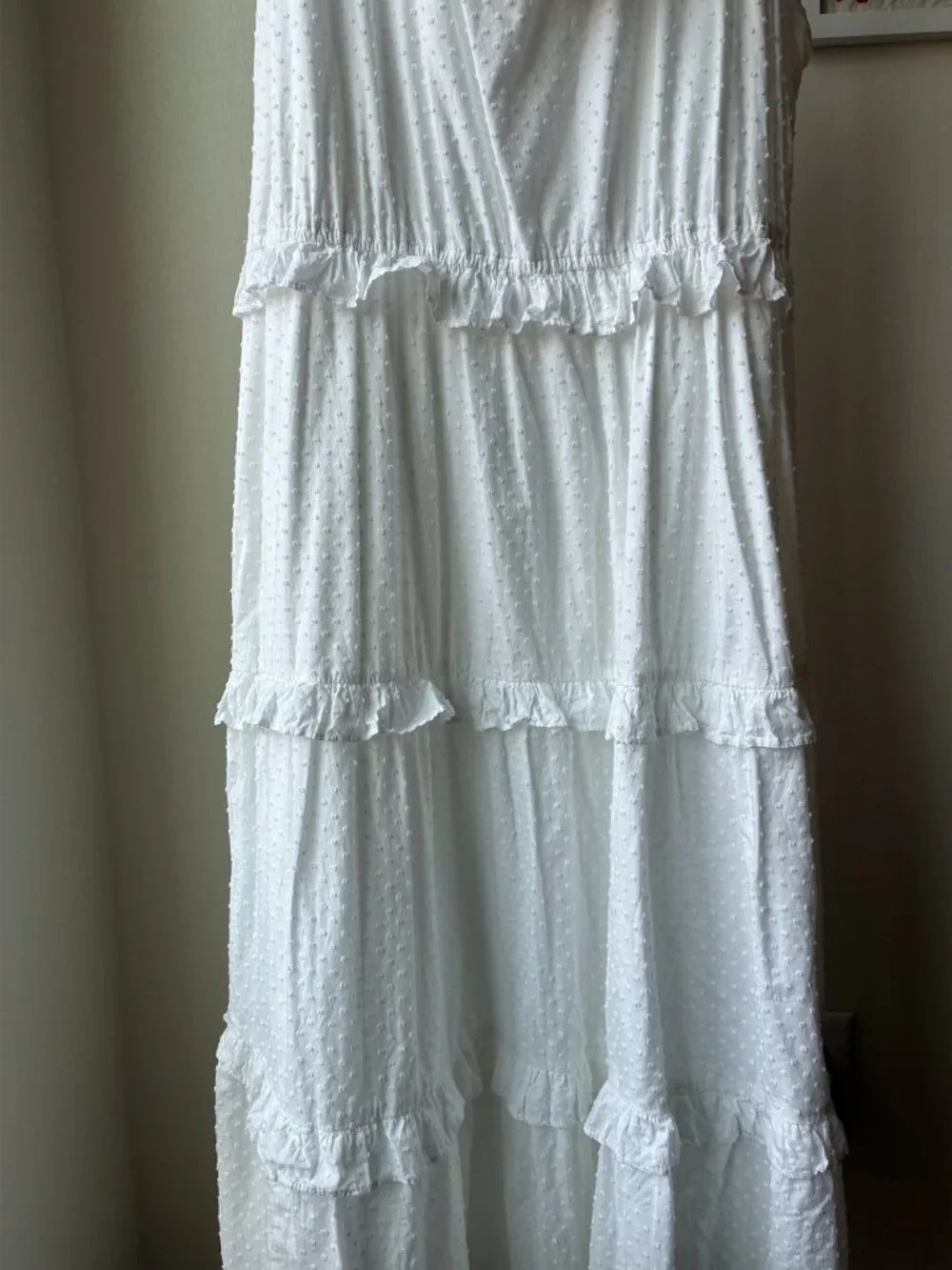 J. Crew White Swiss Dot Printed Ruffle Tiered Midi Dress w Tie Back - Size 20